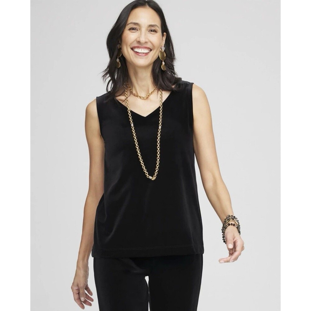 NWT Chico's Travelers Black Velvet Reversible Tank Sleeveless Top Size Medium 1